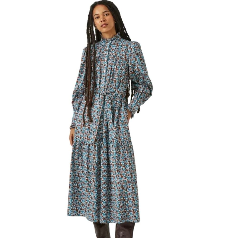Weekend Max Mara Women’s Timoteo Floral Print Midi Dress S/M Blue Long Sleeve